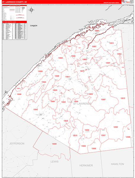 St. Lawrence County, NY Zip Code Map